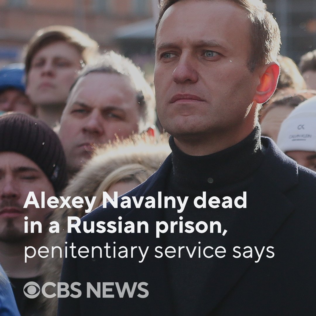 CBSNews's tweet image. BREAKING: Alexey Navalny, a potent political foe who never shied away from criticizing Russia’s President Vladimir Putin, even from prison, has died in a penal colony, Russian prison authorities said. cbsn.ws/3uCsw36