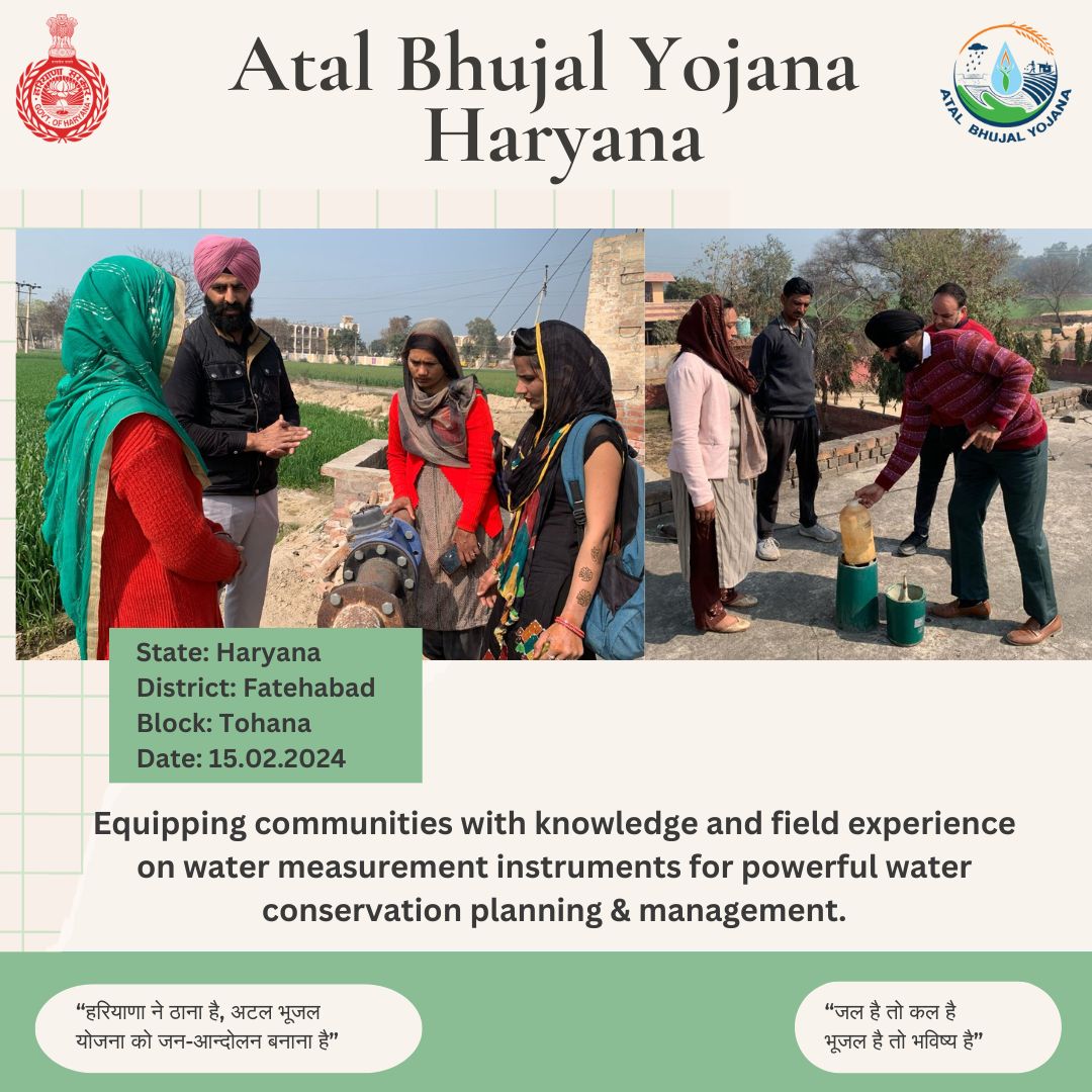atalhry's tweet image. Atal Bhujal Yojana training in Damkora and Rehanwali: Equipping communities with knowledge and field experience on water measurement instruments for robust water security planning. Stakeholders unite for sustainable interventions. 

#WaterManagement #CommunityTraining