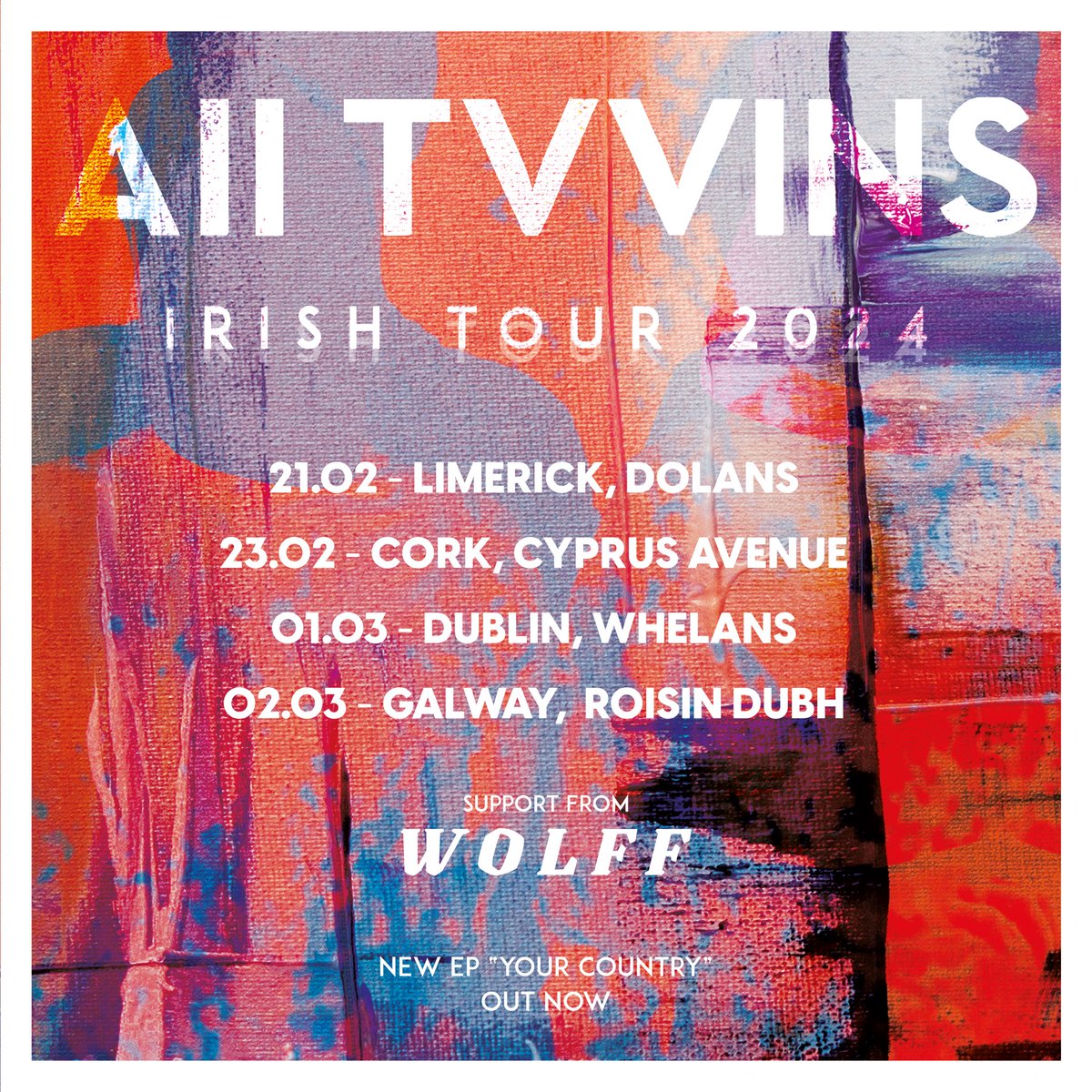 Delighted to be supporting @alltvvins on their Irish tour starting next week!!! 21.02 @mydolans 23.02 @CyprusAveCork 01.03 @whelanslive 02.03 @roisindubhpub 👇 Last remaining tickets 👇 tix.to/AllTvvins