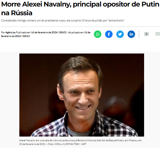 Esse negócio do Navalny ser o "principal opositor de Putin" mostra que a mídia brasileira não sabe nada da Rússia e só segue pauta das agências de notícia ocidentais.