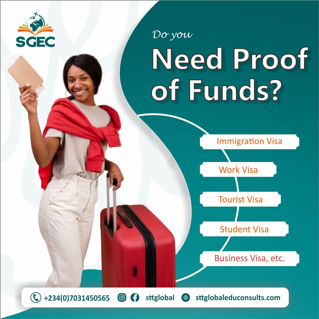 Are you planning to 'JAPA' soon, and you need to get your proof of funds done? Well, look no further. Here at SGEC, we also help with proof of funds for whatever japa plans you have, vacation, schooling, business, and many more. Send a dm now to make inquiries.

#travel #business