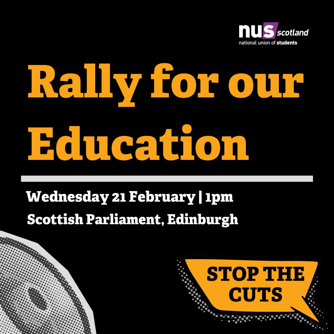 NUSScotland's tweet photo. 🪧Only 5 days to go until the Rally for Our Education!

📢Join the Rally outside the Scottish Parliament to add your voice and tell those in power to #StoptheCuts

🗣️Tune in later for our next speaker announcement

👉 RSVP: https://t.co/mvfDMUaujb https://t.co/BrMWN0oFF7