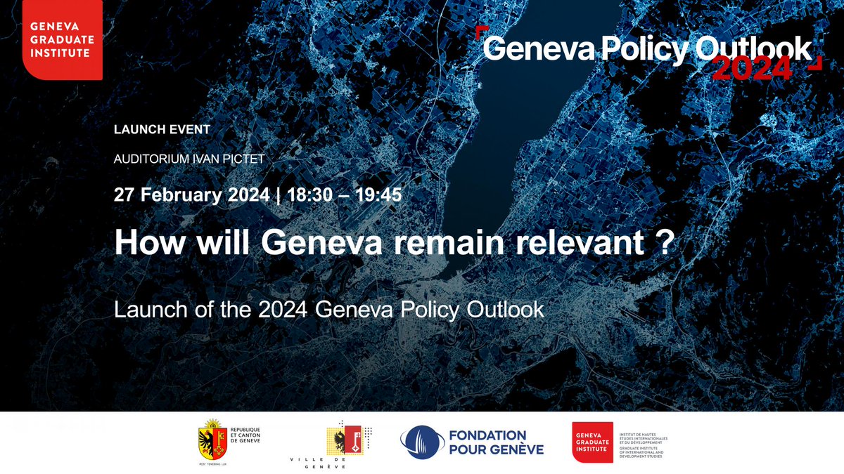 #Geneva needs more than ever to reflect on how it remains a relevant #GlobalGovernance hub. Join us at the launch of the 2024 edition of @GePolOutlook to discuss what can be done now, and by whom. 📅27 Feb, 18:30 👉ow.ly/GAjY50QA7Xc @villedegeneve @FondationpourGE