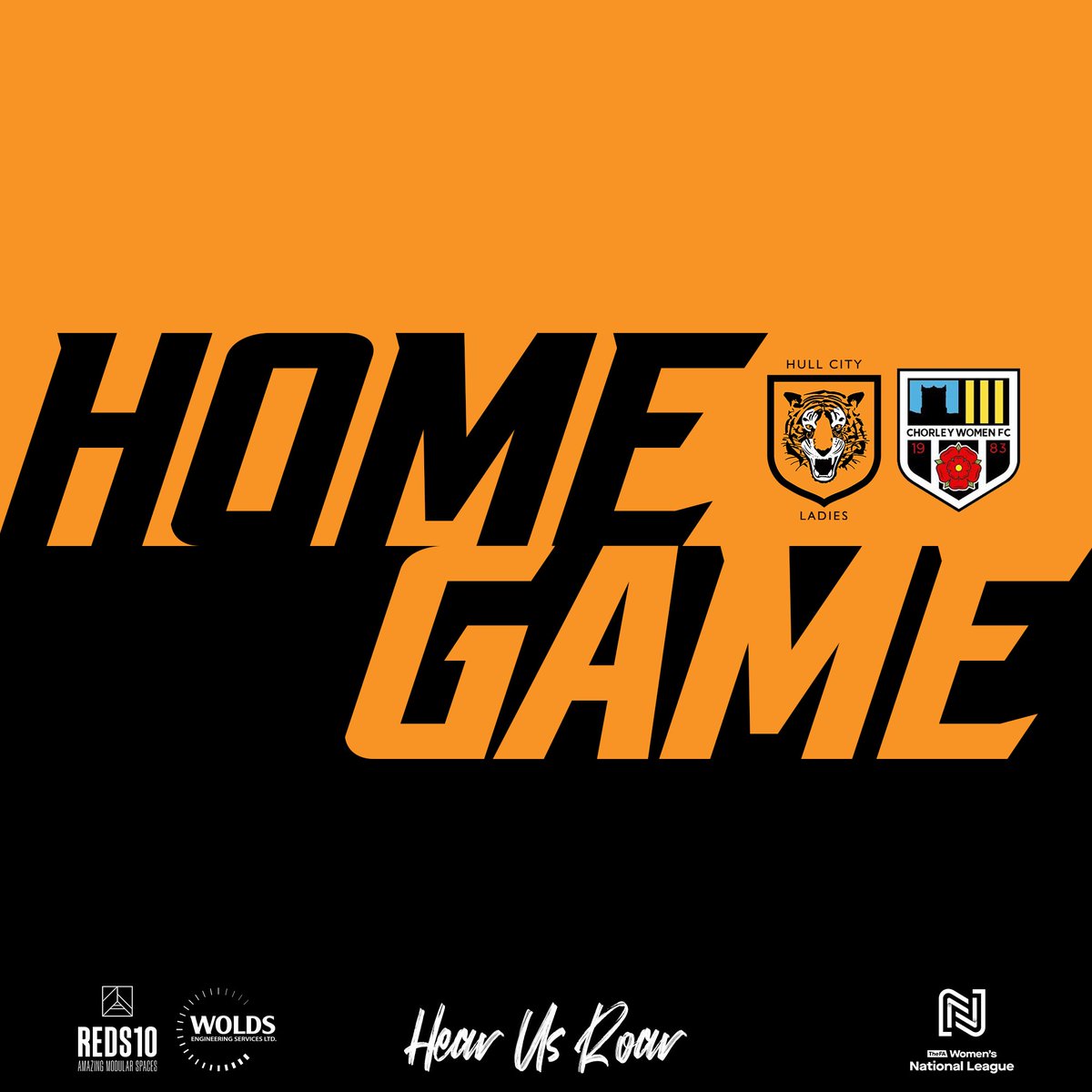 HullCityLFC's tweet photo. Home game this Sunday! 🚨

🆚 Chorley
📅 18/02/2024
📍 Easy Buy Stadium, Barton
⌚ 2:00pm
🎫 https://t.co/hO4rfdHjHA 

#HearUsRoar 🧡 https://t.co/WnE0bDrMvc