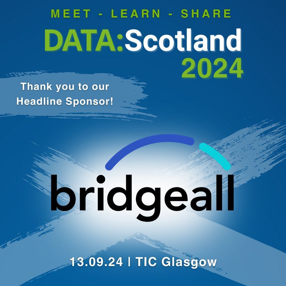 Bridgeall is our Headline Sponsor for #DataScotland2024! 💚💙
This partnership brings new opportunities and resources to the event, allowing us to create a bigger and better event for everyone attending - thank you!
Check out their website here: buff.ly/49dX7D1 
#Data #AI