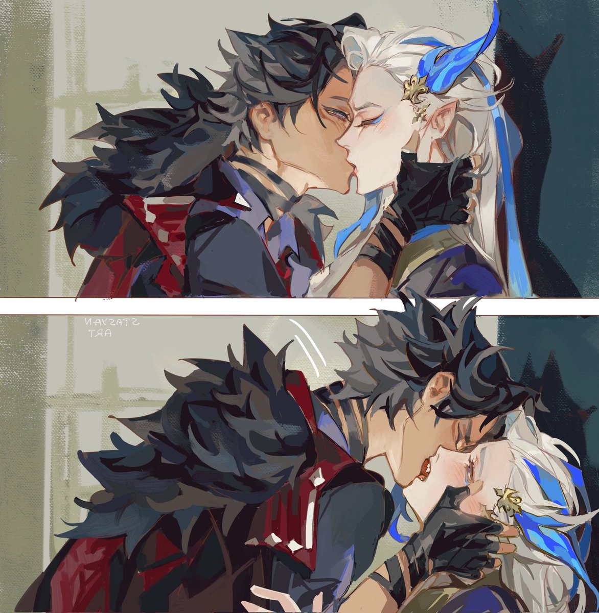 he tasted the first kiss
#Genshinlmpact  #Wriollette #Wriothesley #Neuvillette #狱审