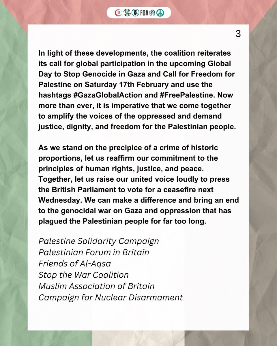 🚨Coalition statement on the second #GazaGlobalAction day tomorrow 🇵🇸