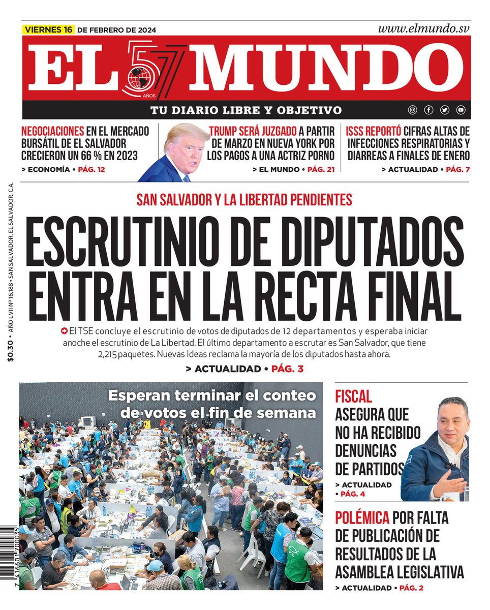 ElMundoSV's tweet photo. Buenos días lectores esta es nuestra #PortadaDEM para este viernes 16 de febrero te invitamos a leer la versión completa del E-paper en el siguiente enlace.
https://t.co/IdTY8scOyx https://t.co/dCWCYorUKf
