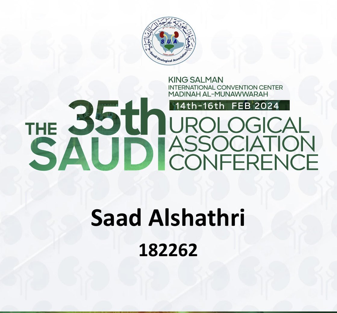 SaadShathry's tweet photo. سعيد بحضوري للمؤتمر السنوي الخامس والثلاثون للجمعية السعودية لجراحة الكلى والمسالك البولية ، وتشرّفت بتقديم بحثنا العلمي في مجال أورام الجهاز البولي. #SUA35 @saudiurological 

الشكر موصول للدكتور أحمد الزهراني على اتاحة الفرصة والدعم المتواصل. @drzahrani https://t.co/dhJEoqnyBe