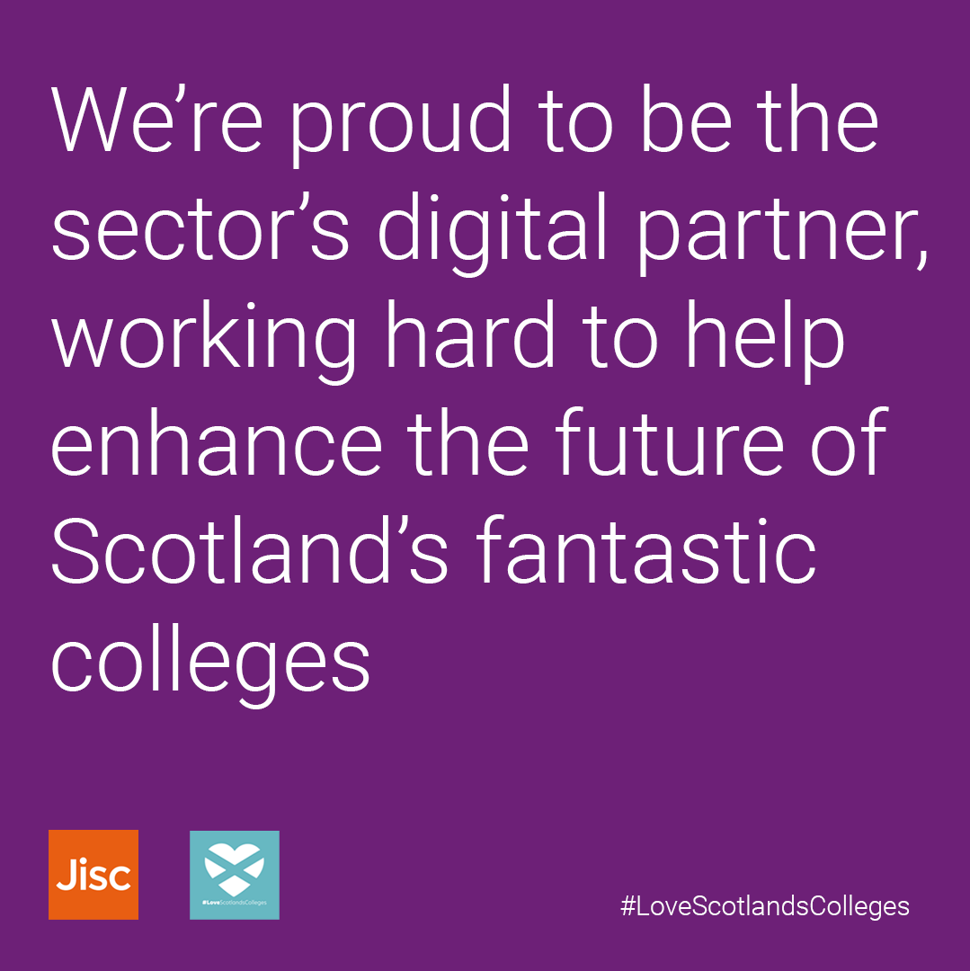 Jisc's tweet photo. What a wonderful week celebrating the Scottish community! 🏴󠁧󠁢󠁳󠁣󠁴󠁿 

To round off #LoveScotlandsColleges, Jason Miles-Campbell, director of Jisc Scotland, shares our commitment to support the sector &amp; get the best out of our colleges through the use of digital: https://t.co/spDINxC76l https://t.co/4XwnkrpjcA