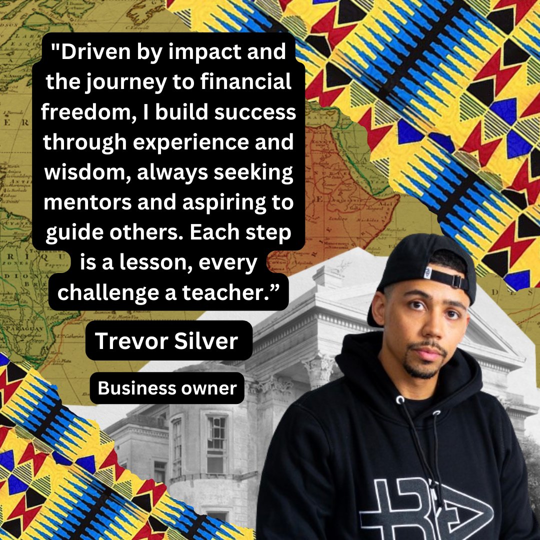 Day 16: 'Driven by impact and the journey to financial freedom, I build success through experience and wisdom, always seeking mentors and aspiring to guide others. Each step is a lesson, every challenge is a teacher.' - Trevor Silver #trevclothing #blackcreators #AHM2024