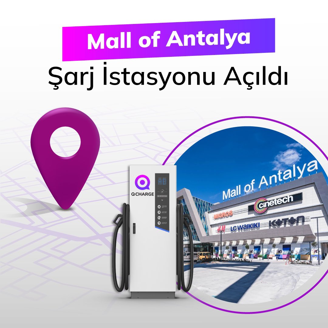 Mall of Antalya şarj istasyonumuz açıldı. ⚡️

Türkiye’yi Q Charge ile donatmaya devam ediyoruz. 🔋

#TemizEnerji #Elektrik #İstasyon #Şarj #Antalya