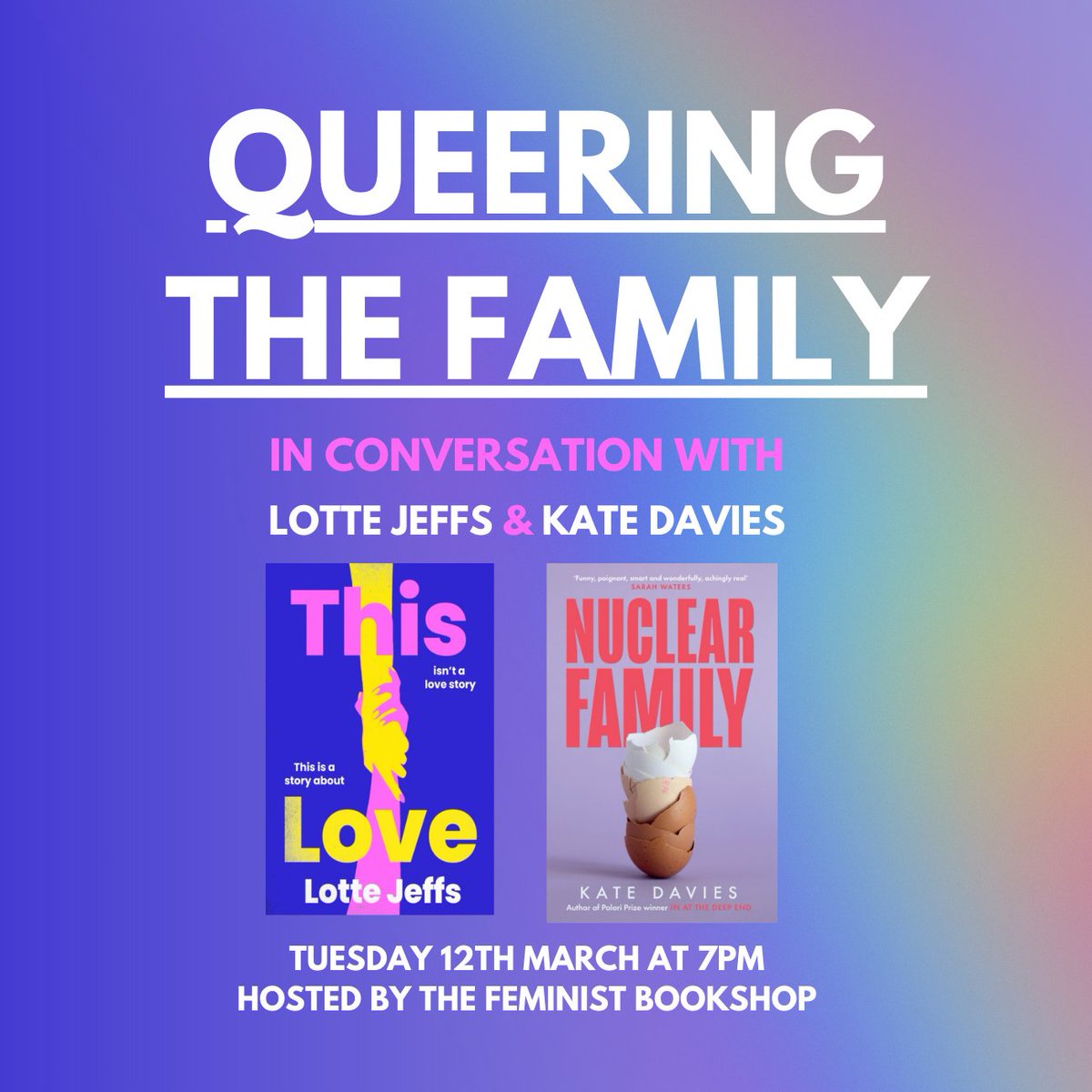 We are thrilled to be welcoming the incredible writers @Katyemdavies & Lotte Jeffs to the bookshop on 12/03 to celebrate their new novels. Join us for an evening of exploring the joyful expanse that lies beyond traditional family structures. More info on our website ✨