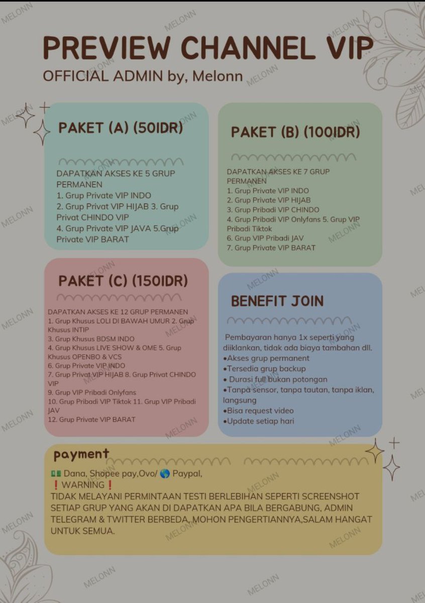Kuehmelonnn's tweet photo. ✨ Kelebihan Join di Kuehmelon ✨
✅ Terpercaya &amp; sudah memiliki banyak member
✅ Isi konten terupdate, langka, rare, terbaru, paid content, dll
✅ Privasi member aman
✅ Sekali Update ratusan video
✅ Dijamin Aman 💯
Channel Order: https://t.co/cFBvPJuSmp✅️ 👈 klik https://t.co/gGD4ti7dwL