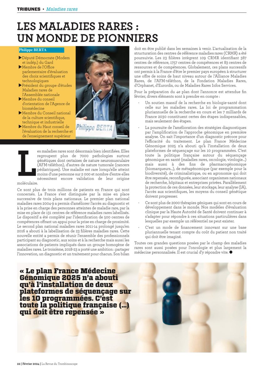 📌 Retrouvez mon édito consacré aux #maladiesrares dans le <a href="/LeTrombinoscope/">Le Trombinoscope</a> !

⚠️ « Ce sont plus de trois millions de patients en France qui sont concernés »

Cc <a href="/sretailleau/">Sylvie Retailleau</a> <a href="/fredvalletoux/">Frédéric Valletoux</a> <a href="/RolandLescure/">Roland Lescure</a>