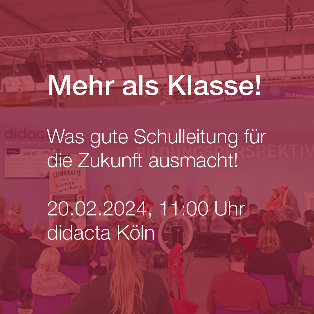 Damit Schule mit dem gesellschaftlichen Wandel mitwachsen kann, muss sich Schulleitung weiterentwickeln. Darüber diskutieren auf der didacta @FugmannMartin, @boehmju, Julie Frank, @LinSusanne, Andrea Kocks, Andrej Priboschek und @JMWiarda. #didactamesse #HeraeusBildungsstiftung