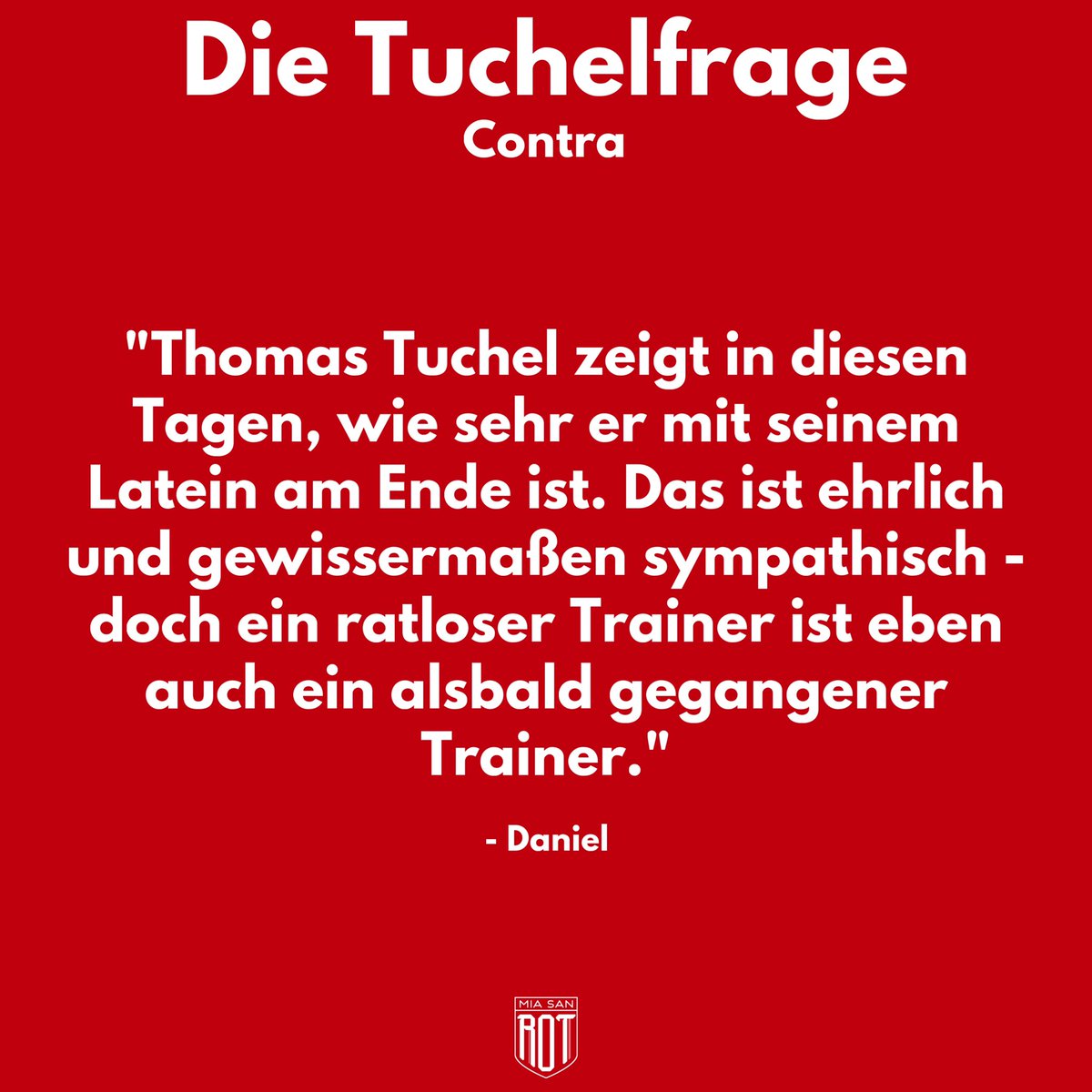 miasanrot.de/fc-bayern-muen…

Die Gretchenfrage hat uns alle in der Schulzeit begleitet. Als man dan den Abschluss in der Tasche hatte, da dachte man dieses Thema würde einem nie wieder begegnen. Wir bei Miasanrot stellen uns aber die Frage: Nun sag', wie hast du's mit der Religion?
