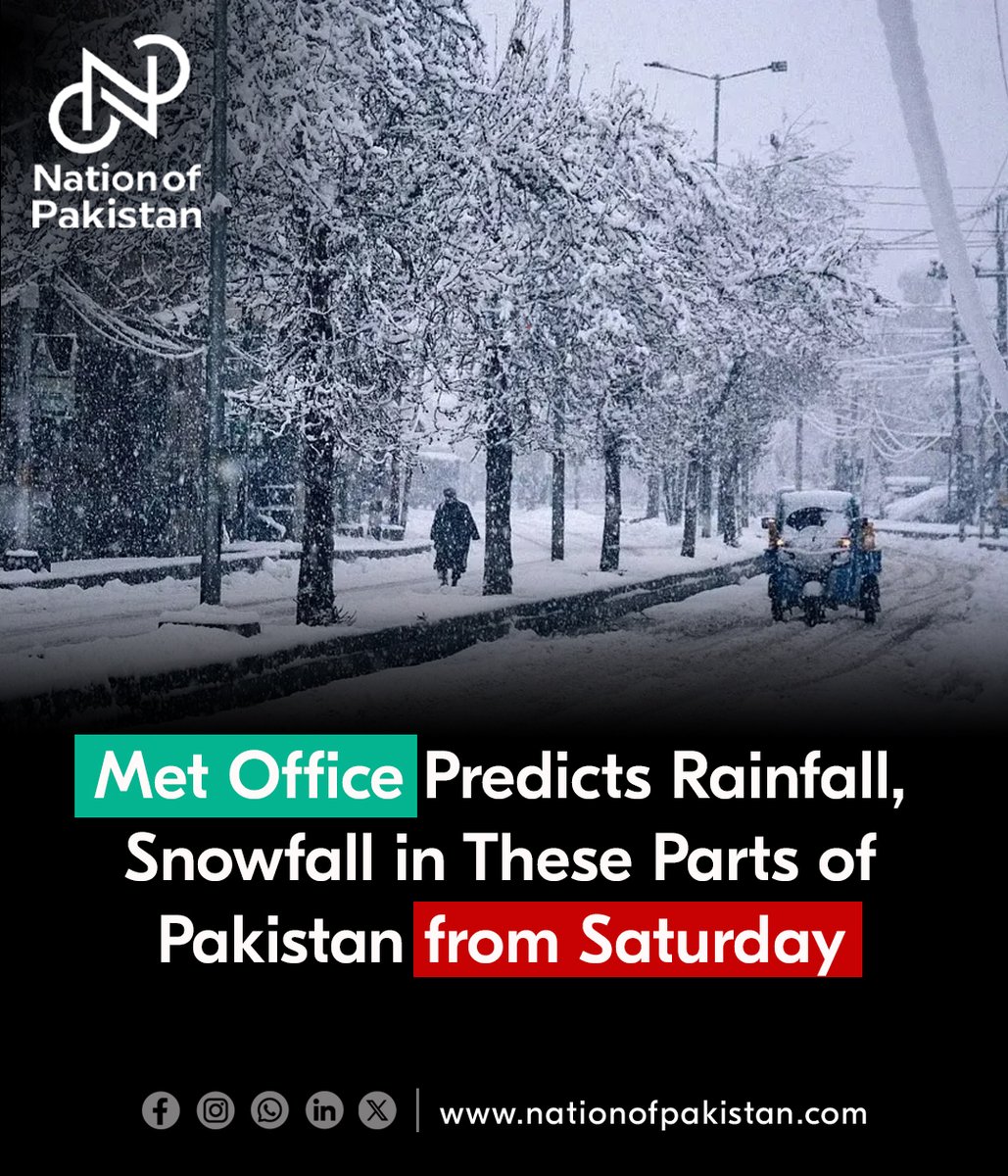 TheNationofPak's tweet photo. #PakistanWeather #WeatherAdvisory #Rainfall #Snowfall #TravelAlert #StaySafe #BePrepared #WinterVibes #Islamabad #Balochistan #Murree #Galiyat #PotoharRegion #UpperMountainousRegions #NorthernPakistan
#RainShowers #SnowfallExpected #CloudyWeather
#IntermittentRain https://t.co/W8NaSWzyEu