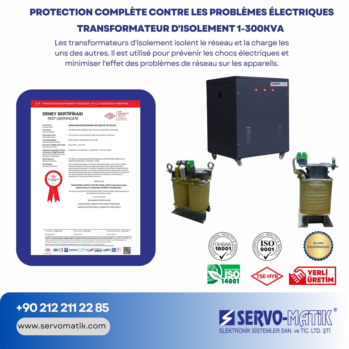 servomatik's tweet image. ELEKTRİKSEL SORUNLARA KARŞI TAM KORUMA 
1-300Kva İzolasyon Trafosu

FULL PROTECTION AGAINST ELECTRICAL PROBLEMS
1-300Kva IsolatIon Transformer

حماية كاملة ضد المشاكل الكهربائية 
محول العزل 1-300 كيلو فولت أمبير

#servomatik #imalat #ups #stabilizer #stabilizers #regulators