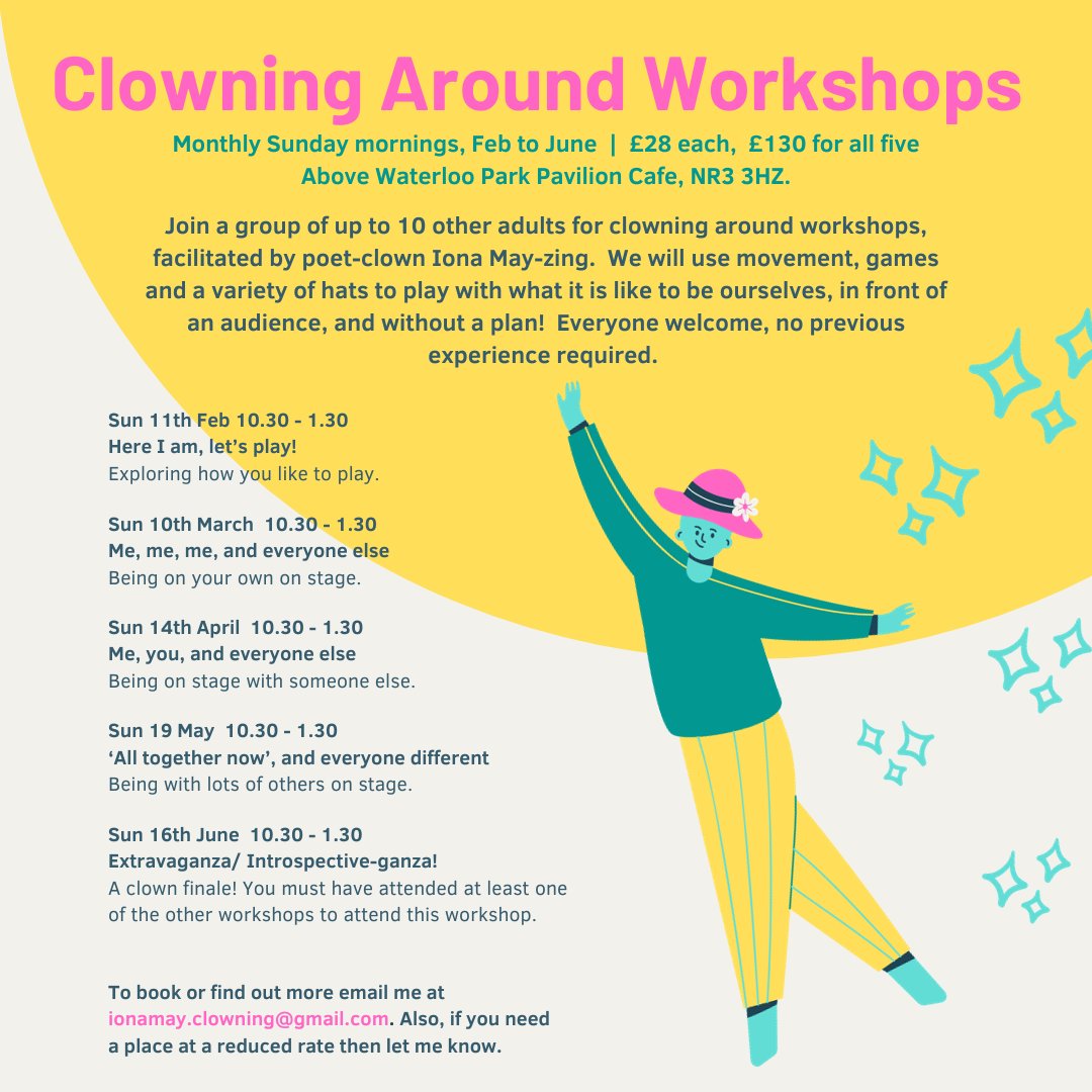 So much fun on Sunday facilitating my first Clowning Around workshop - 'Here I am, Let's play'. Thank you to everyone who stepped into the unknown by giving this a go and thank you to <a href="/TheFeedNorwich/">The Feed</a> for the amazing space above Waterloo Park. When's the next one?! 10th March! 🥳