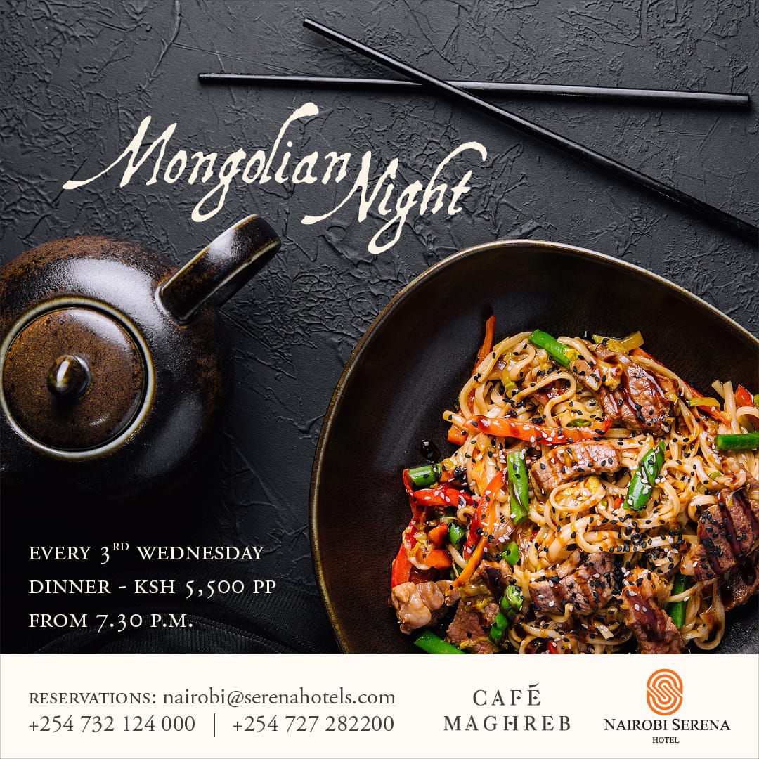 We are delighted to announce our Mongolian night, every third Wednesday of the month starting on 21st February, 2024!! 

For booking reservations kindly call or email:
0732 124 000
nairobi@serenahotels.com 

#serenaexperience  #nairobiserenahotel 
#mongoliannight #Mongolianfood