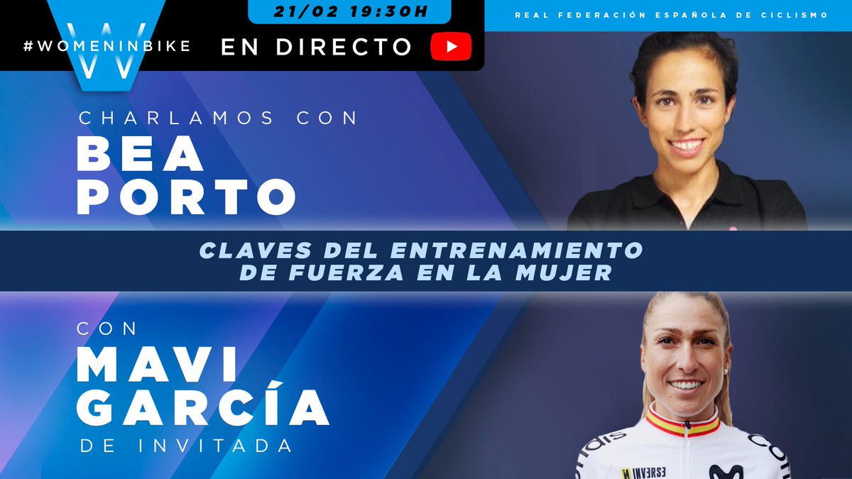 #WomenInBike | ¡Estrenamos ciclo de charlas en vivo sobre ciclismo femenino! 🚴‍♀️💪Si prácticas ciclismo y tienes dudas sobre entrenamiento, nutrición, etc., ¡este es tu sitio!

📺¡El miércoles 21 a las 19:30 h., primera cita!

💥CLAVES DEL ENTRENAMIENTO DE FUERZA EN LA MUJER💥

✅