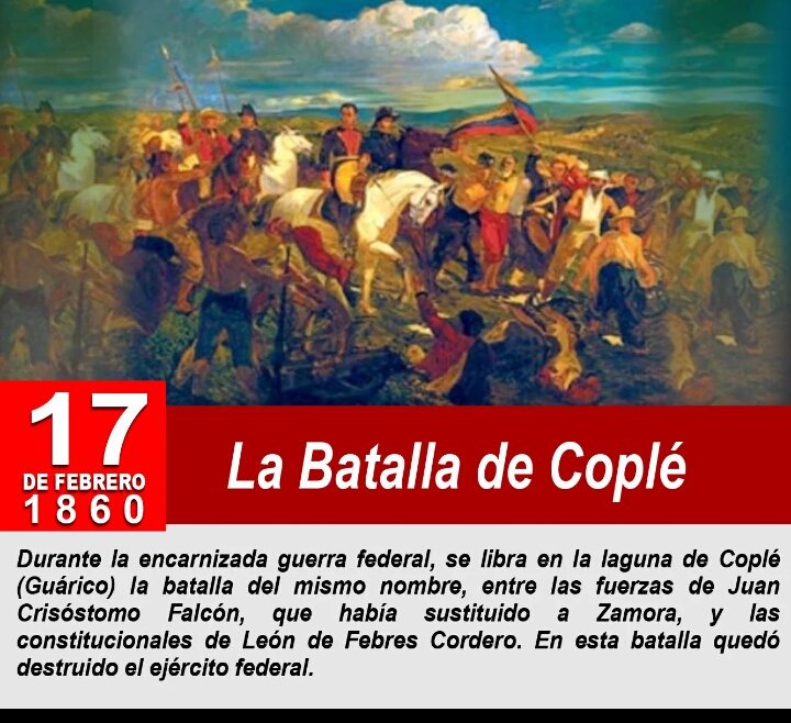 EMGAVIA's tweet photo. #El dia de hoy se celebran 160 años  de la Batalla de Cople; un  conflicto armado que vivió Venezuela durante cinco años, entre 1859 y 1863. Llamada también Guerra Larga, Revolución Federal o Guerra de los Cinco Años. https://t.co/DLwD0pSSov