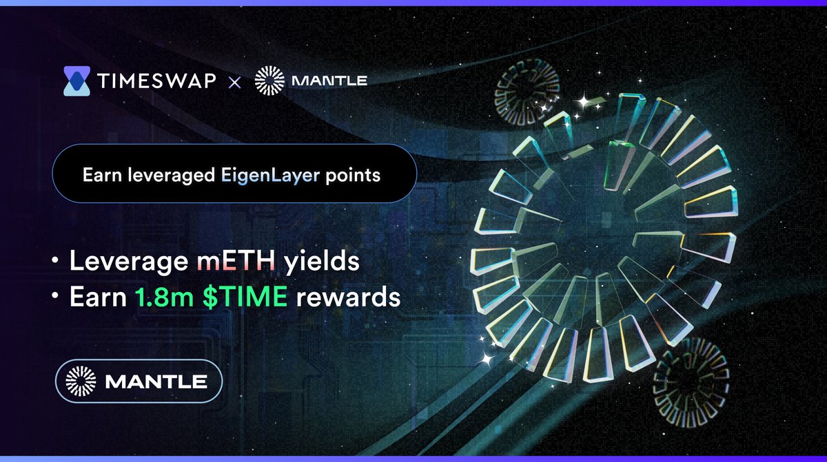 TimeswapLabs's tweet photo. 1/ Gm Time Travelers 🧑‍🚀

It's the season of points, and you can play it best using Timeswap. It brings you more, with TIME incentives and the highest ETH staking yield with mETH!

⏳ Leverage EigenLayer points using mETH pools on @0xMantle ⏳

Let's dive in! (1/6) 🪂 https://t.co/xH4zxkOMou