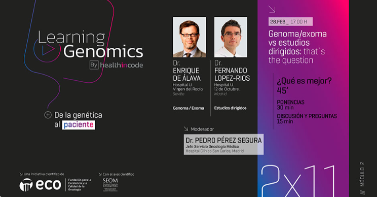 FundacionECO's tweet photo. 📣 SAVE THE DATE
El próximo miércoles 28 de febrero, no te pierdas la sesión #LearningGenomics by @health_in_code "Genoma/exoma vs. estudios dirigidos: that's the question"
👉 Con los Dres. @EnriquedeAlava y Fernando López-Ríos
Inscríbete aquí
https://t.co/DqEDBP8rl4 https://t.co/qqS8qO6PGP