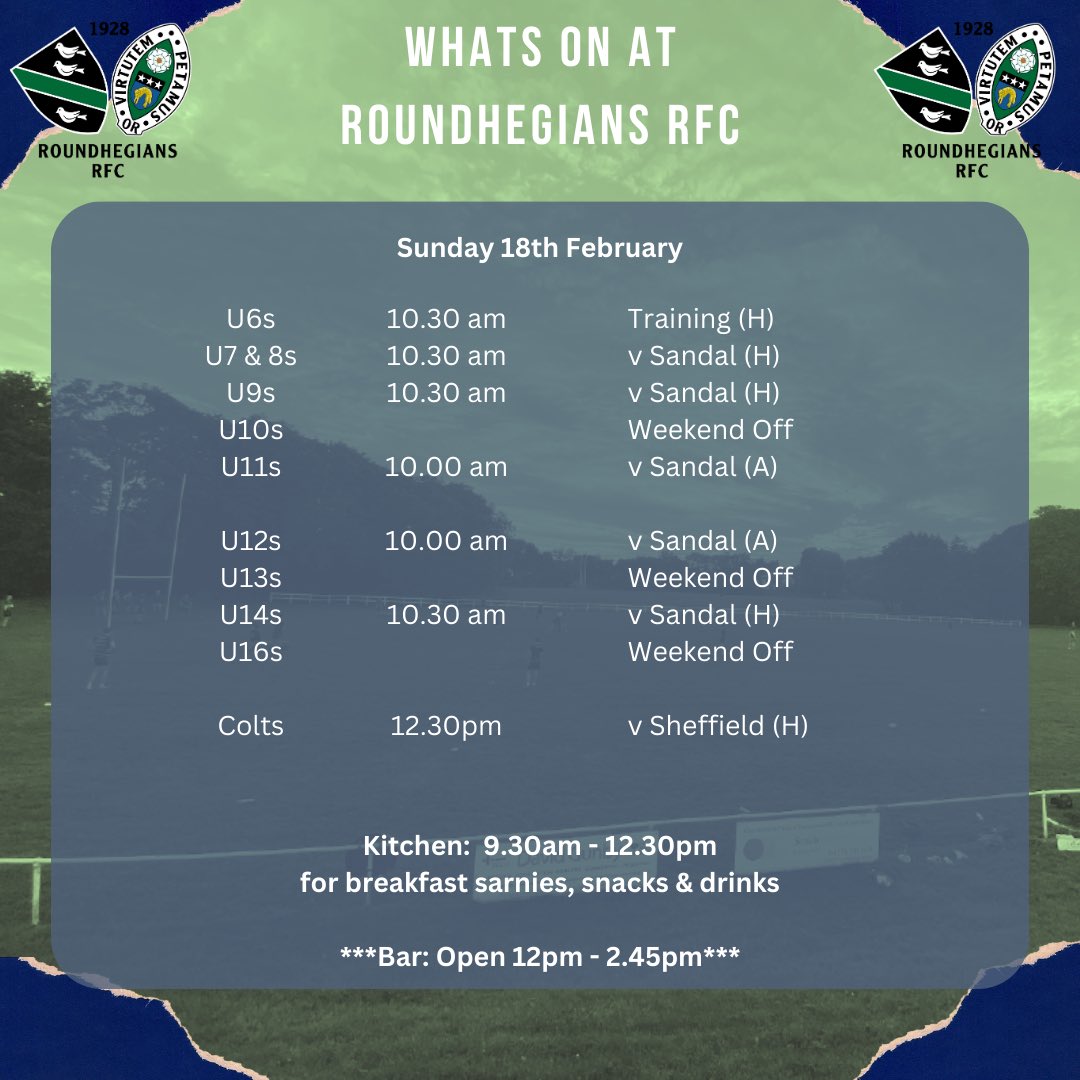 The Rhinos are back in super league action tonight, live on the big screen!

Then we host Dinnington tomorrow as the season moves into its final phase. See you at The Memorial Ground!