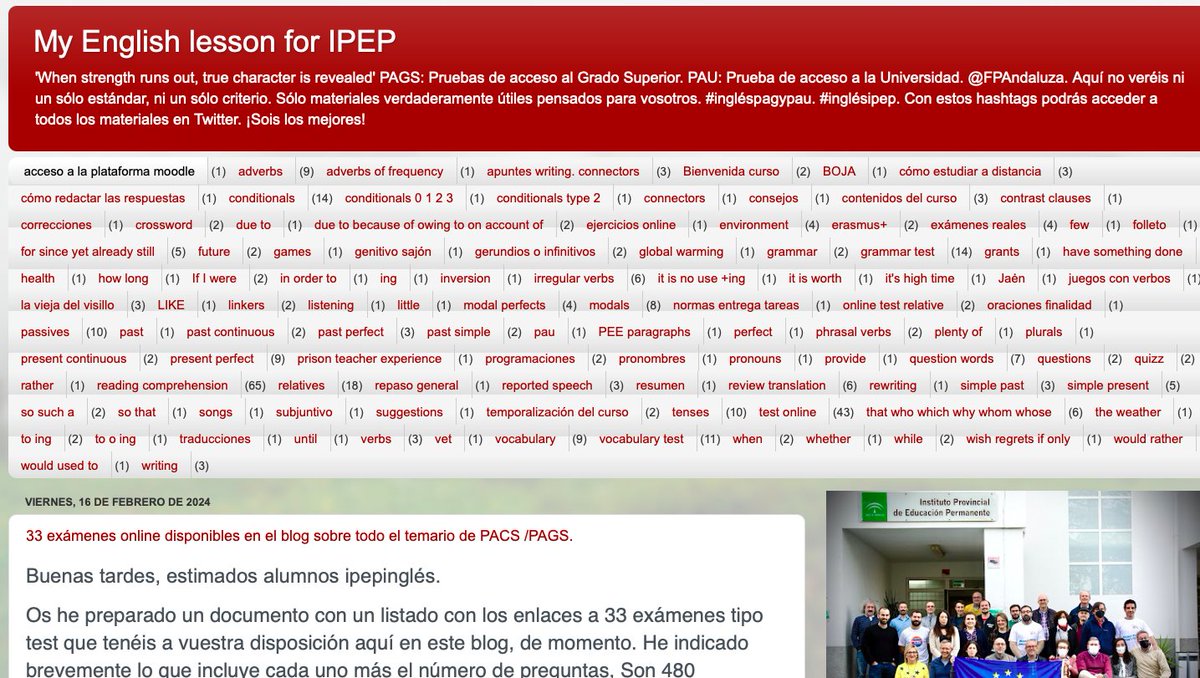 PRUEBAS PAGS/PACS: 33 exámenes online disponibles gratis y sin publicidad. 
 myenglislessonforipep.blogspot.com/2024/02/33-exa… 

#FP #Englishgrammar #PACS #englishonline  @cepmalaga @CEPJAEN1 @cepalmeria @cepcordoba  @IPEPSevilla @ipephuelva1990 @IpepC @ipepalmeria @CEPSantander