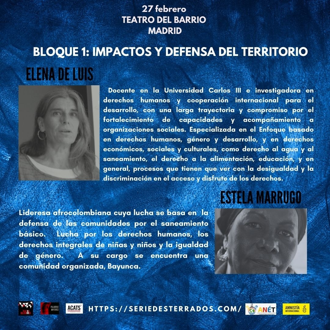 Desterrados (@desterradosdocu) on Twitter photo 🌱 Impactos y defensa del territorio.
✊🏿ESTELA MARRUGO: Lideresa afrocolombia de Bayuca, Colombia.
📝 ELENA DEl LUIS: Docente e Investigadora en DDHH y cooperación internacional.
📍<a href="/teatrodelbarrio/">JULIO ANTON</a>
Madrid
🎫Entrada libre🔗
n9.cl/atx21
#ActividadesVecinales #Tierra 🌱 Impactos y defensa del territorio.
✊🏿ESTELA MARRUGO: Lideresa afrocolombia de Bayuca, Colombia.
📝 ELENA DEl LUIS: Docente e Investigadora en DDHH y cooperación internacional.
📍<a href="/teatrodelbarrio/">JULIO ANTON</a>
Madrid
🎫Entrada libre🔗
n9.cl/atx21
#ActividadesVecinales #Tierra
