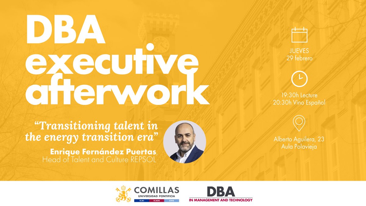 ¡Únete al exclusivo IV DBA Afterwork en la Universidad Pontificia Comillas ICAI-ICADE! Este emocionante evento se llevará a cabo el jueves 29 de febrero a las 19:30 horas en ICADE. 

➡ Inscríbete: lnkd.in/du5yvAAD