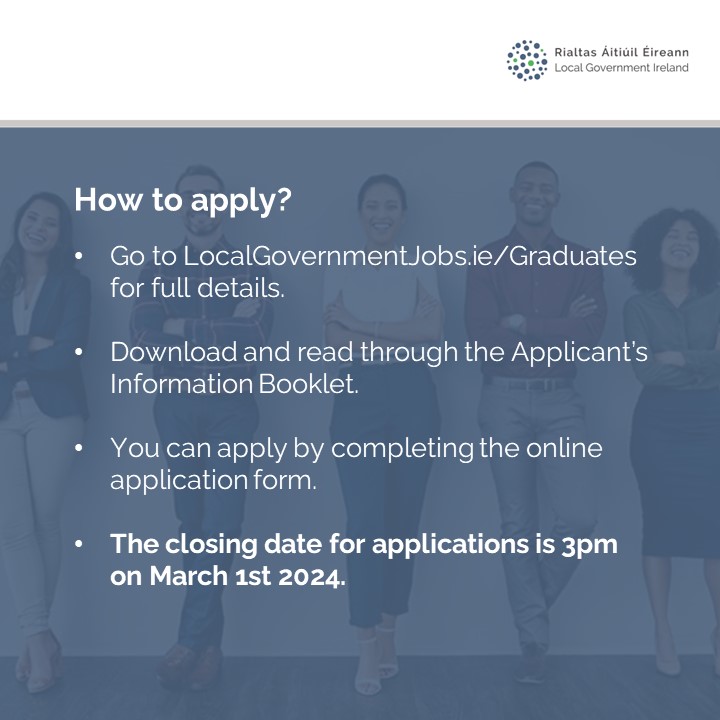 LocalGovIre's tweet image. The Local Authority Graduate Programme 2024 is now open for applications from graduates in a range of skills areas.

Learn more at LocalGovernmentJobs.ie/Graduates 

#MakeADifference #LocalGovJobs