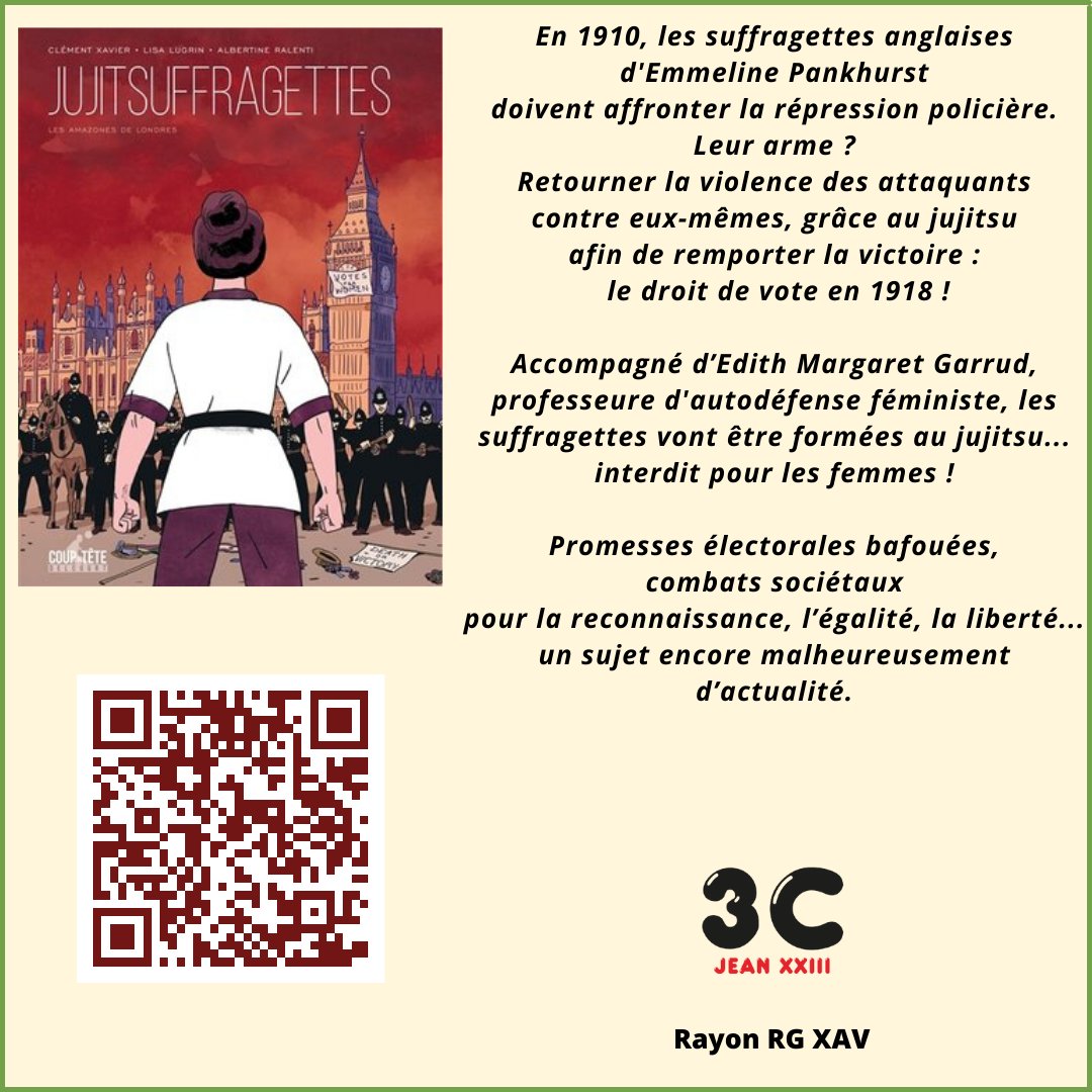 cdijean23's tweet photo. #VendrediLecture au 3C
@JeanXXIIIMetz
Les jujitsuffragettes de Clément Xavier, Lisa Lugrin &amp; Albertine Ralenti paru chez
@DelcourtBD ou l'apprentissage de l'autodéfense par les Suffragettes !
  A découvrir et emprunter au 3C   #profdoc https://t.co/TAFQ8tLl2b