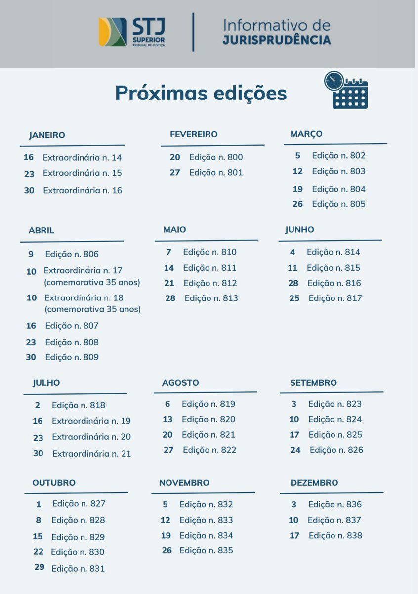 📌 Calendário de informativos do STJ em 2024