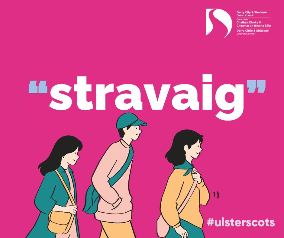 Stravaig (verb): to wander or roam about. A shortened form of the Old Scots word 'extravaig' from medieval Latin 'extravagari' meaning to wander beyond limits (Source: Concise Ulster Dictionary) #UlsterScots #Scots