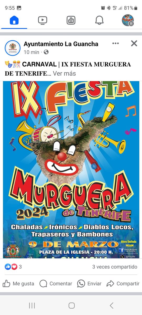 fmutfe's tweet photo. Nos complace anunciar las 5 murgas que la IX Fiesta Murguera de Tenerife 2024 el próximo 9 de marzo, ¡y lo mejor es que la ENTRADA ES TOTALMENTE GRATUITA! 🎭🌟

👏Felicitar a Chaladas, Irónicos, Diablos Locos, Trapaseros y Bambones por ser las elegidas.  #FiestaMurgueraTenerife https://t.co/ZfUQaHdM43