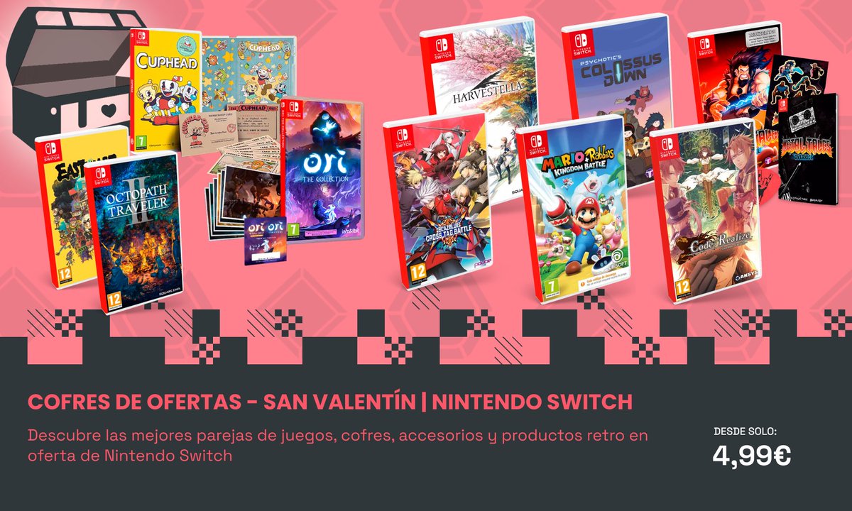 xtralife_es's tweet photo. ¡Tu #NintendoSwitch está de suerte!😉

Aprovecha las ofertas de los #CofresdeOfertas y llévate juegazos a un precio reducido😱

Encuentra #CupHead por 29,99 €, #OriTheCollection por 29,99 €, #MetalTalesOverkill Edición Deluxe por 9,99 € y más🔍

https://t.co/xno5thNxR6 https://t.co/okbPvz4dVl