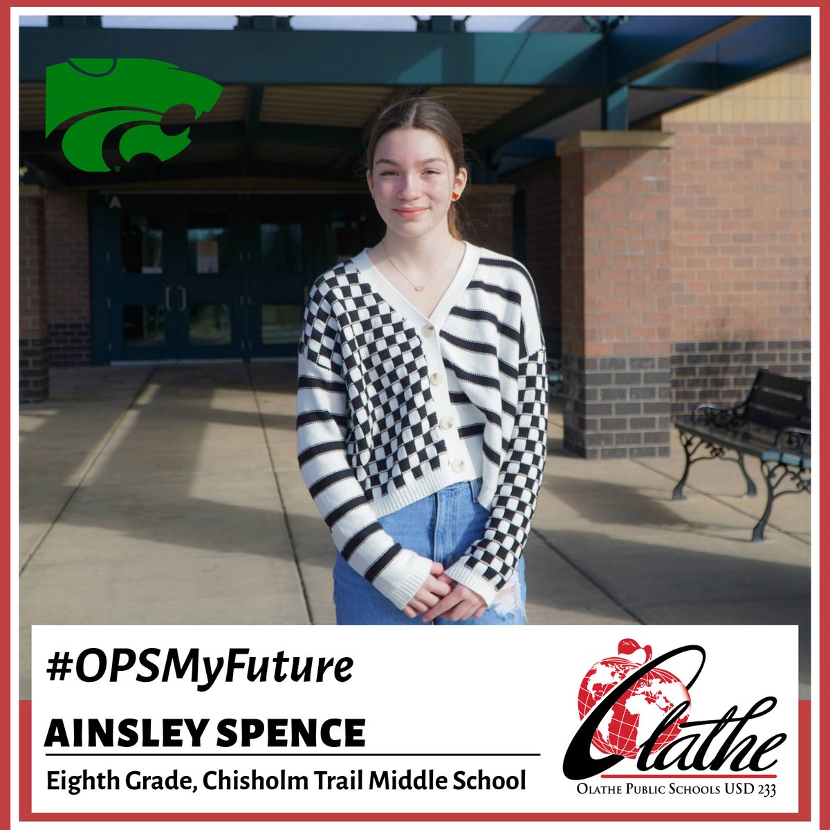 olatheschools's tweet photo. In this edition of #OPSMyFuture, we sat down with Ainsley Spence, an eighth grader at @CSTWildcatsMS. Spence was accepted into @OlatheFutureEd at Olathe East High School. At Chisholm Trail, she found a passion for teaching through her "United Connections” class. The class is designed for general education students to coincide with students with special needs in an open learning environment and lend a helping hand.
“We spend our time being a friend for them,” Spence said. “We’re growing our relationships with them, helping them out with things and letting them be around all kids. It’s just a good experience for everyone.”
Read more about Ainsley here ➡ https://t.co/Lr9ZhAz7HN
#OPSForwardTogether