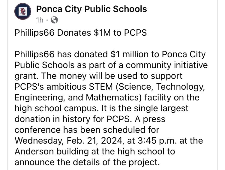 This is awesome for the children of Ponca City! Thank you Phillips 66 and the Ponca City Phillips 66 Refinery!