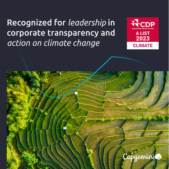 CapgeminiIndia's tweet photo. We are delighted to be named again on CDP's A List for our commitment to transparency and performance on #ClimateChange. More than 21,000 companies were scored, up by 24% since last year, but only a small number achieved an ‘A’.

#CDPAList #ClimateAction https://t.co/F4o17f39fY