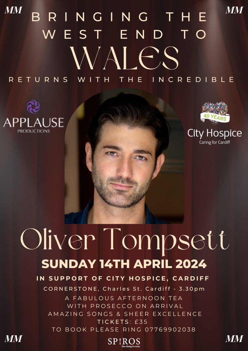 Bringing the West End to Wales returns this April with the incredible West End Star Oliver Tompsett🎭

Tickets are on sale now and they're set to sell out fast, so please contact Jane on 07769 902038 to secure your ticket❤️