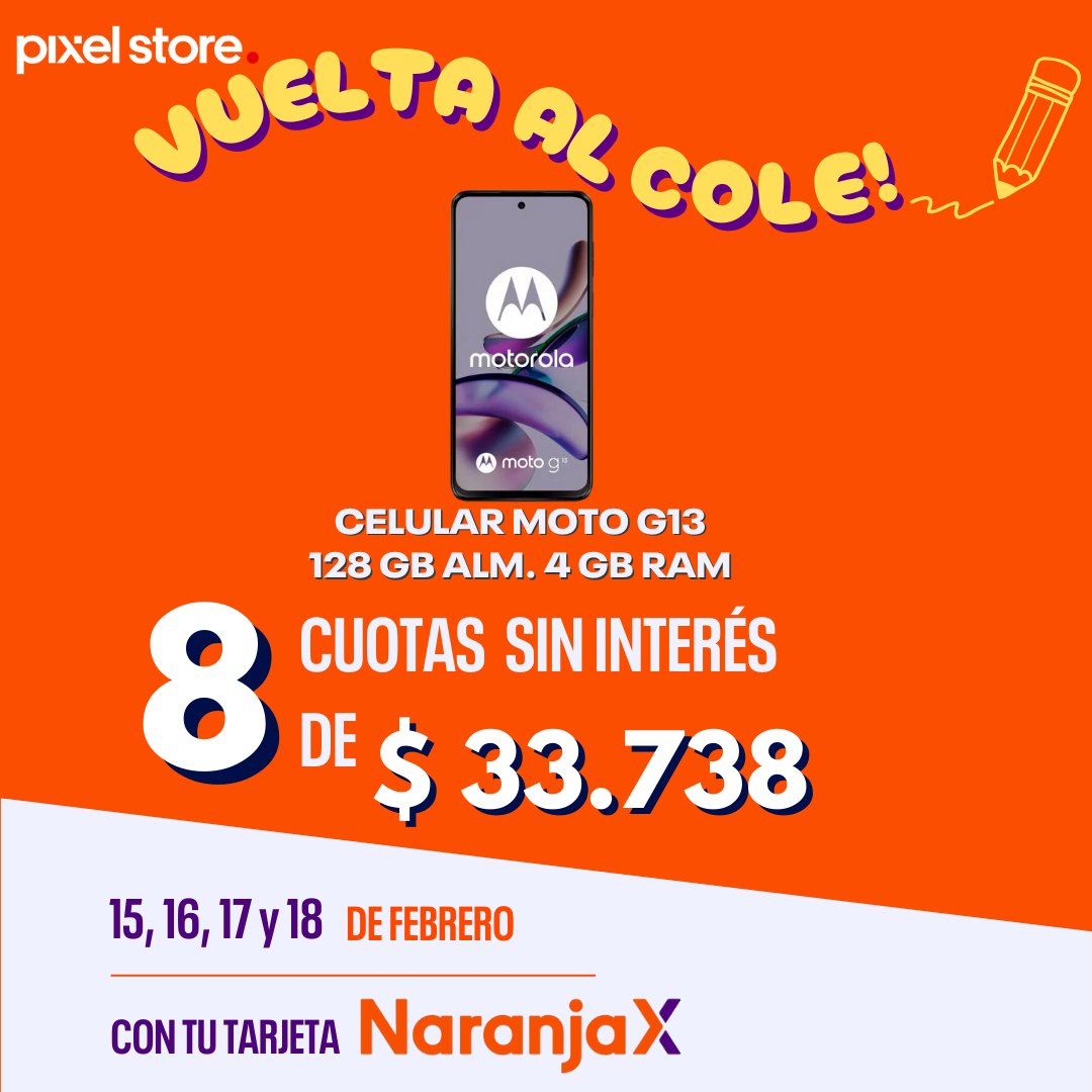 pixelstoreok's tweet photo. #VueltaAlCole en Pixel Store. 🎁 Pagá en 5 u 8 cuotas sin interés con tu tarjeta NaranjaX  💳  los días 15, 16, 17 y 18 de Febrero. No te lo podes perder. https://t.co/XeVoeLgmFK