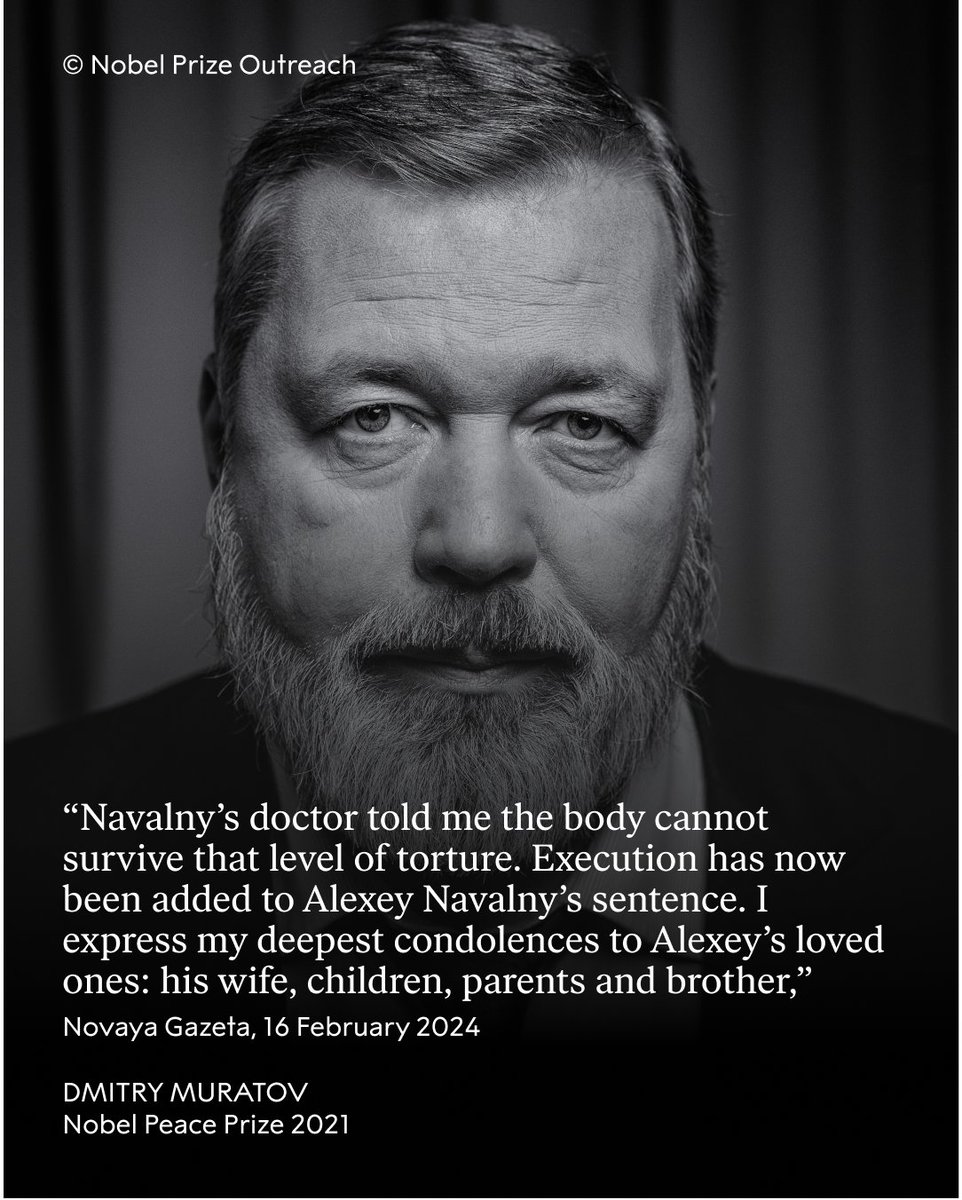 Nobel Peace Center (@nobelpeaceoslo) on Twitter photo 2021 Nobel Peace Prize laureate Dmitry Muratov on today's news about the death of Alexey #Navalny.
novayagazeta.eu/articles/2024/…
<a href="/novaya_gazeta/">Новая Газета</a> <a href="/novayagazeta_en/">Novaya Gazeta Europe</a> <a href="/navalny/">Alexey Navalny</a> 2021 Nobel Peace Prize laureate Dmitry Muratov on today's news about the death of Alexey #Navalny.
novayagazeta.eu/articles/2024/…
<a href="/novaya_gazeta/">Новая Газета</a> <a href="/novayagazeta_en/">Novaya Gazeta Europe</a> <a href="/navalny/">Alexey Navalny</a>