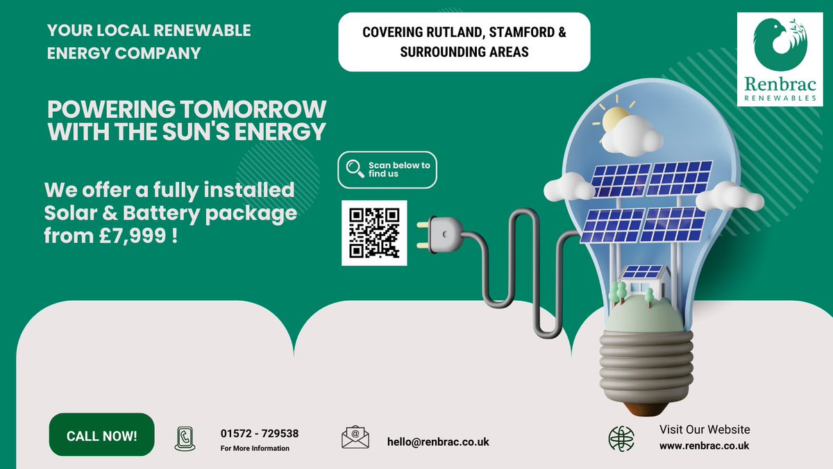 Interested in Solar Panels or Battery Storage, call for a quote.  We are a locally owned family business. <a href="/SolarNationUK/">SolarNationUK🇬🇧</a> <a href="/jan_mccourt/">Jan McCourt</a>  <a href="/oakhamnubnews/">Oakham Nub News</a> <a href="/ConnectEMids/">Connect East Mids</a> <a href="/RutStamSound/">Rutland & Stamford Sound</a> @locallivinguk <a href="/InvestEMid/">Invest East Midlands</a> <a href="/TheQuoinPrintCo/">The Quoin Print Co Ltd</a>
#rutland #stamford #peterborough