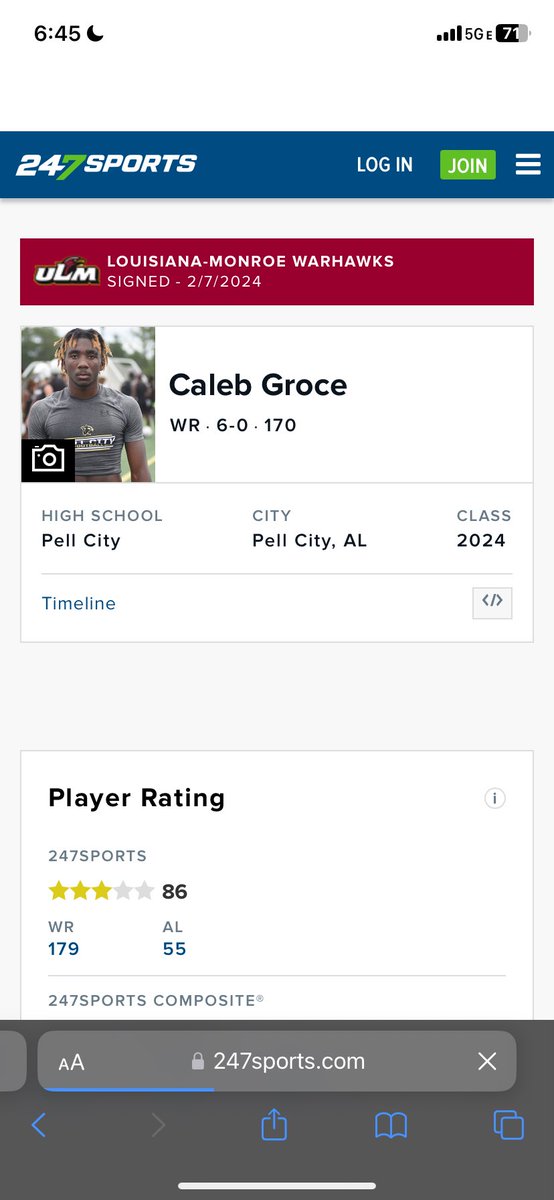 Congratulations to @caleb_groce05 on his 3 ⭐️ player rating 💥 Finishing 55th in Alabama and 179th in the Country 🔥 Win The Day 🥇 🏧 | Attack The Moment