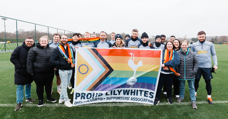 SpursOfficial's tweet photo. Tomorrow’s match against Wolves will see the Club celebrate 10 years of @SpursLGBT – our LGBTQI+ supporters’ association. 

Last night, a special celebration event was held at @SpursStadium, with over 100 Proud Lilywhites members and allies in attendance. #ProudLilywhites10