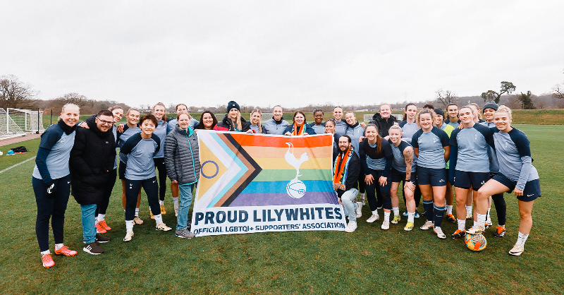 SpursOfficial's tweet photo. Tomorrow’s match against Wolves will see the Club celebrate 10 years of @SpursLGBT – our LGBTQI+ supporters’ association. 

Last night, a special celebration event was held at @SpursStadium, with over 100 Proud Lilywhites members and allies in attendance. #ProudLilywhites10