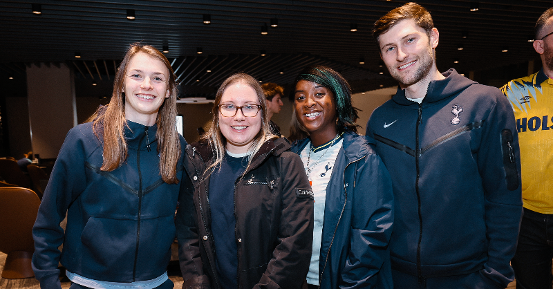 SpursOfficial's tweet photo. Tomorrow’s match against Wolves will see the Club celebrate 10 years of @SpursLGBT – our LGBTQI+ supporters’ association. 

Last night, a special celebration event was held at @SpursStadium, with over 100 Proud Lilywhites members and allies in attendance. #ProudLilywhites10
